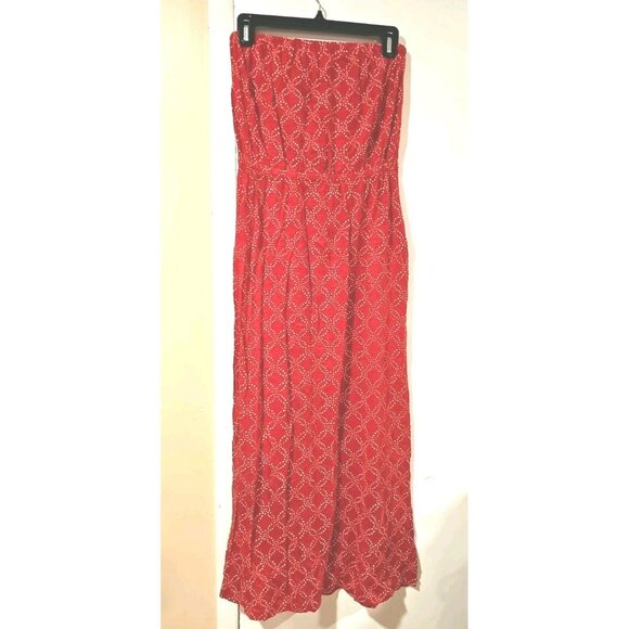Lucky Brand Geometric Slip Maxi Dress Sleeveless Women's Sz Medium Red - Picture 1 of 8